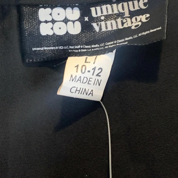 Kou Kou x Unique Vintage Black & Purple Kou Kou Bat Print Bow Blouse L #0085 - Picture 6 of 10